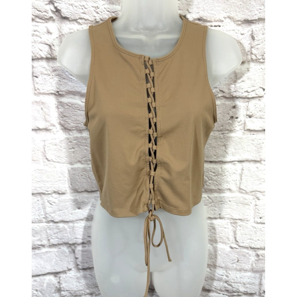 Abercrombie Fitch Tank Top Lace Up Soft A&F Collection Medium Beige Festival